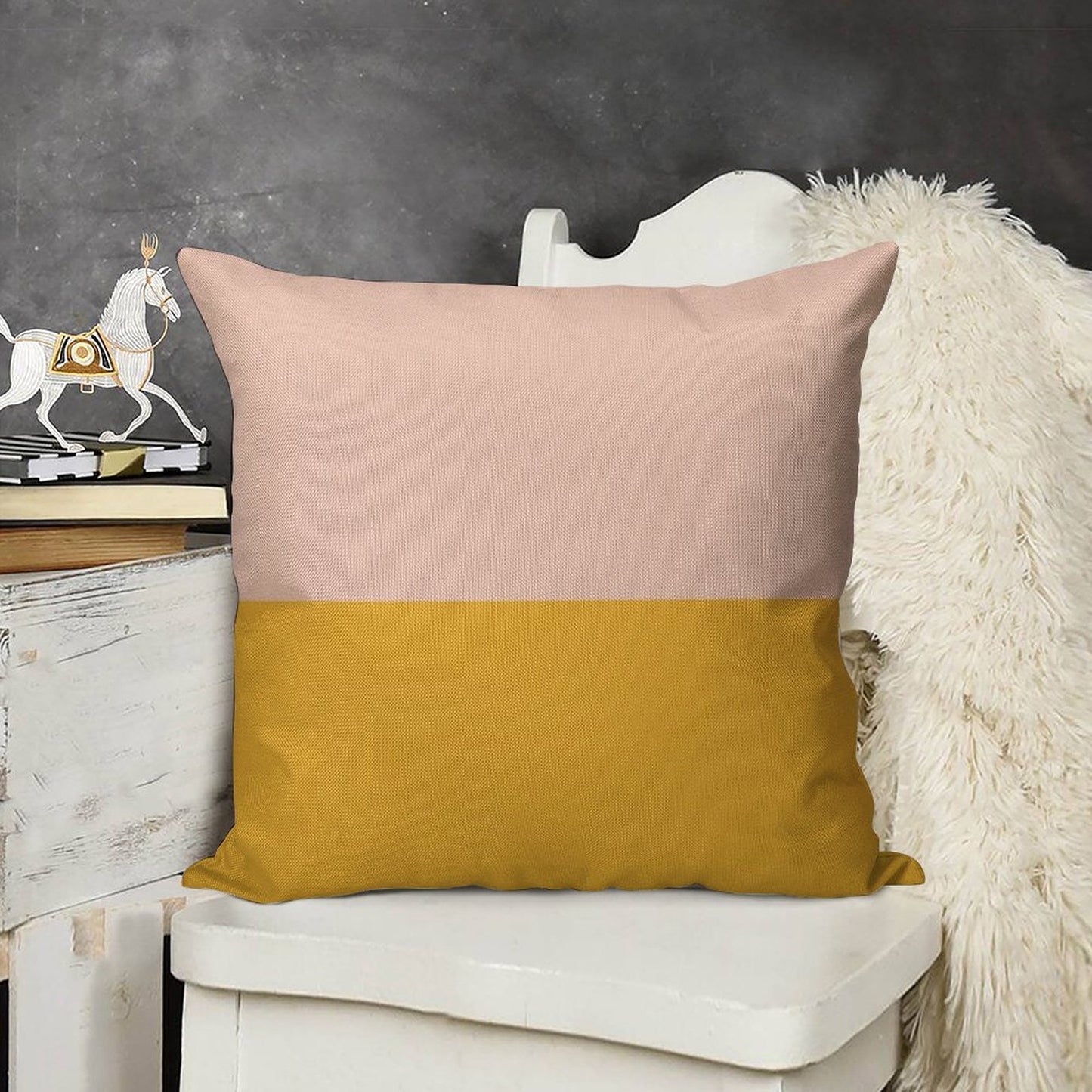 Blush Pink And Mustard Yellow Minimalist Color Block 2 Linen Throw Pillow Cover