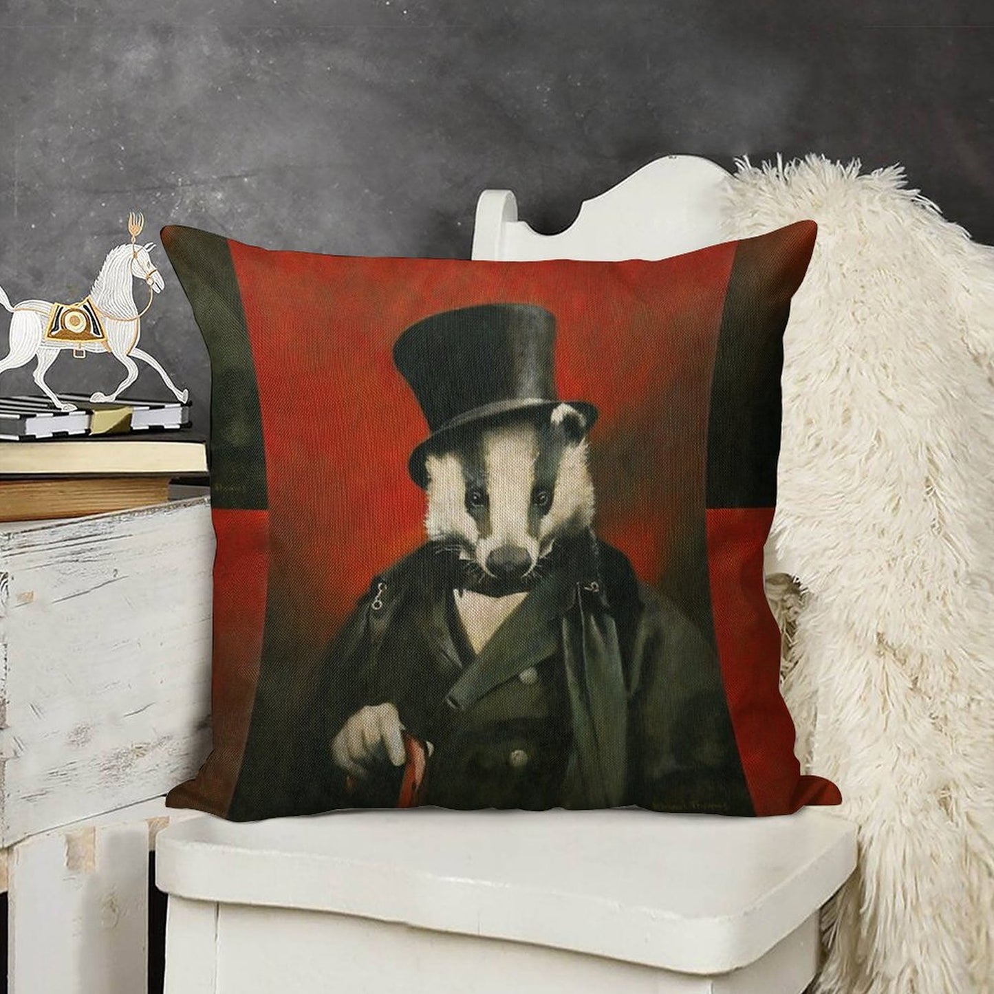 Victorian Mr Badger Linen Throw Pillow Cover