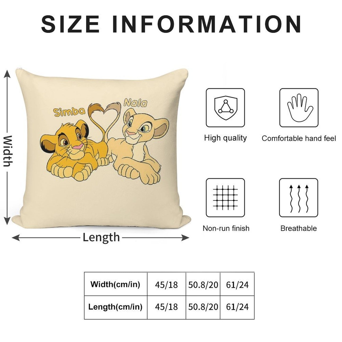 Simba And Nala - Cartoon Cubs Soft Decorative Cover Throw Pillow