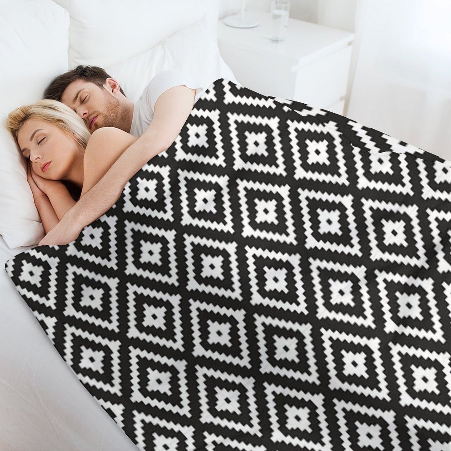 Aztec - White on Black Throw Blanket