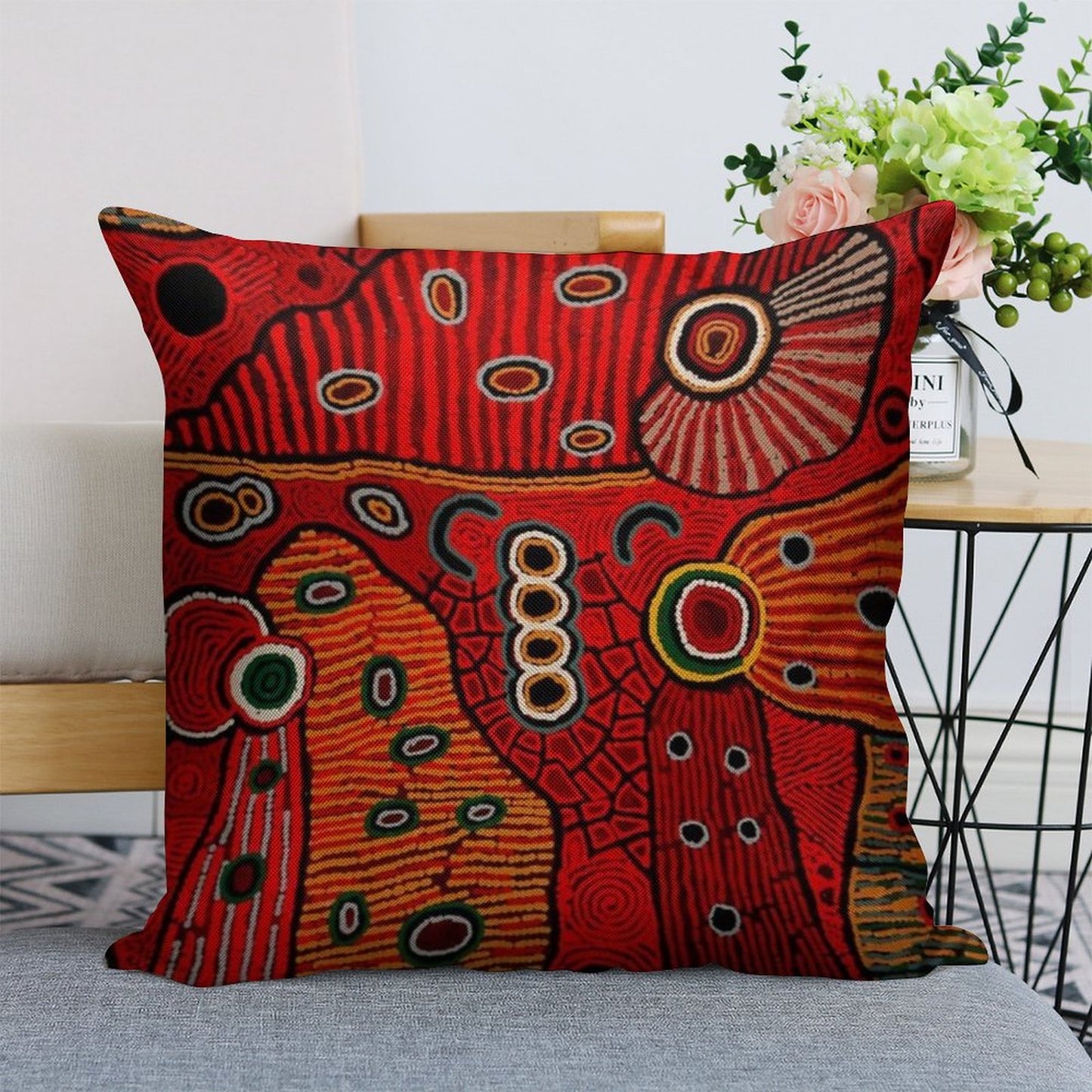 Australian Aboriginal Art Linen Throw Pillow Cover