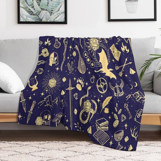 DND RPG Pattern Seamless Dungeons And Dragons Doodles, Celestial Night Sky And Stars Constellations Throw Blanket