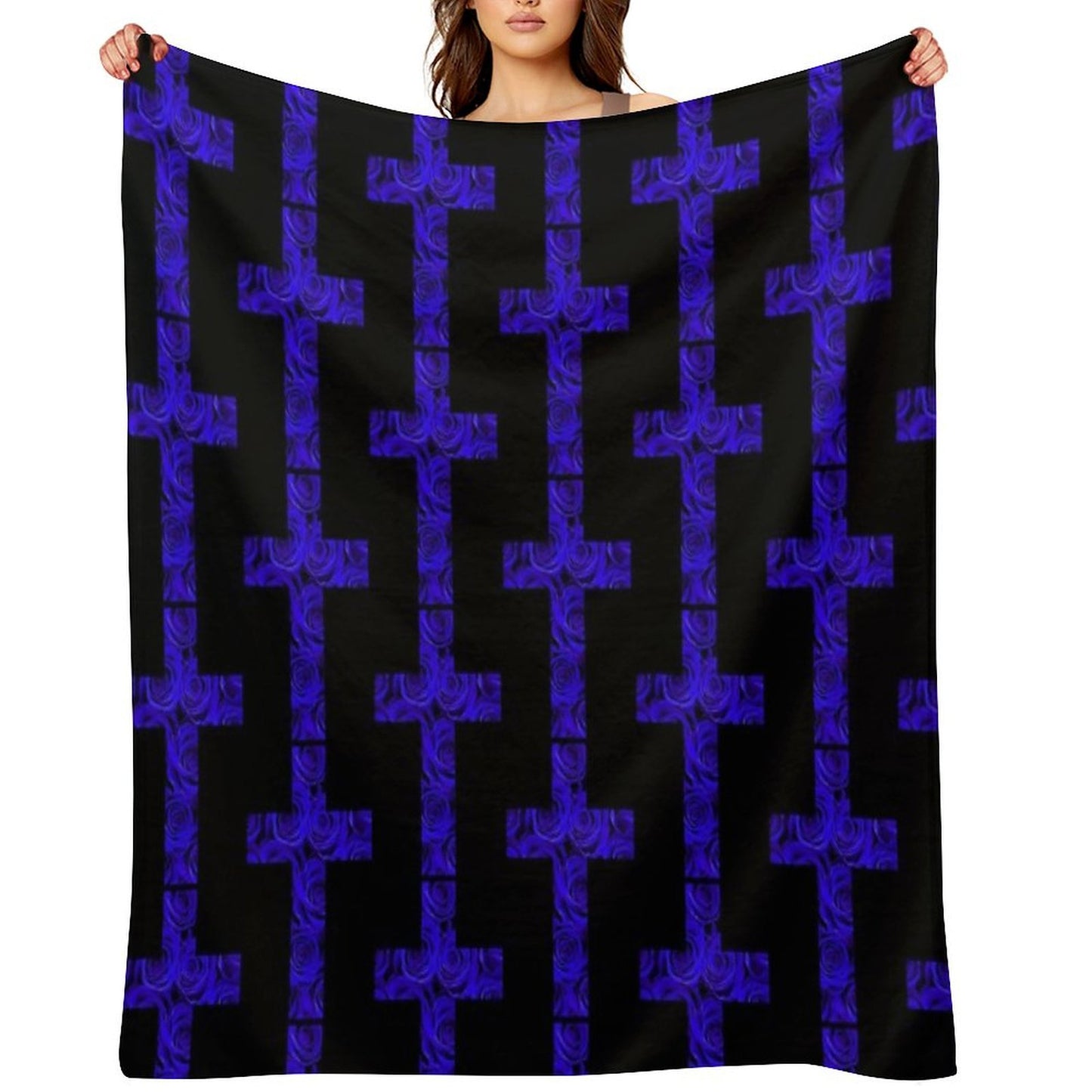 Blue Rose Cross Streetwear Throw Blanket