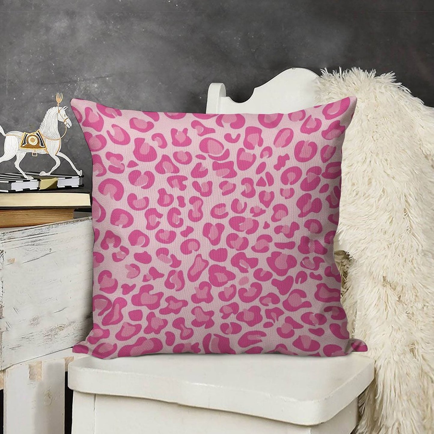 Pink Leopard Print Linen Throw Pillow Cover