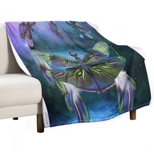 Dream Catcher - Spirit Of The Dragonfly Throw Blanket
