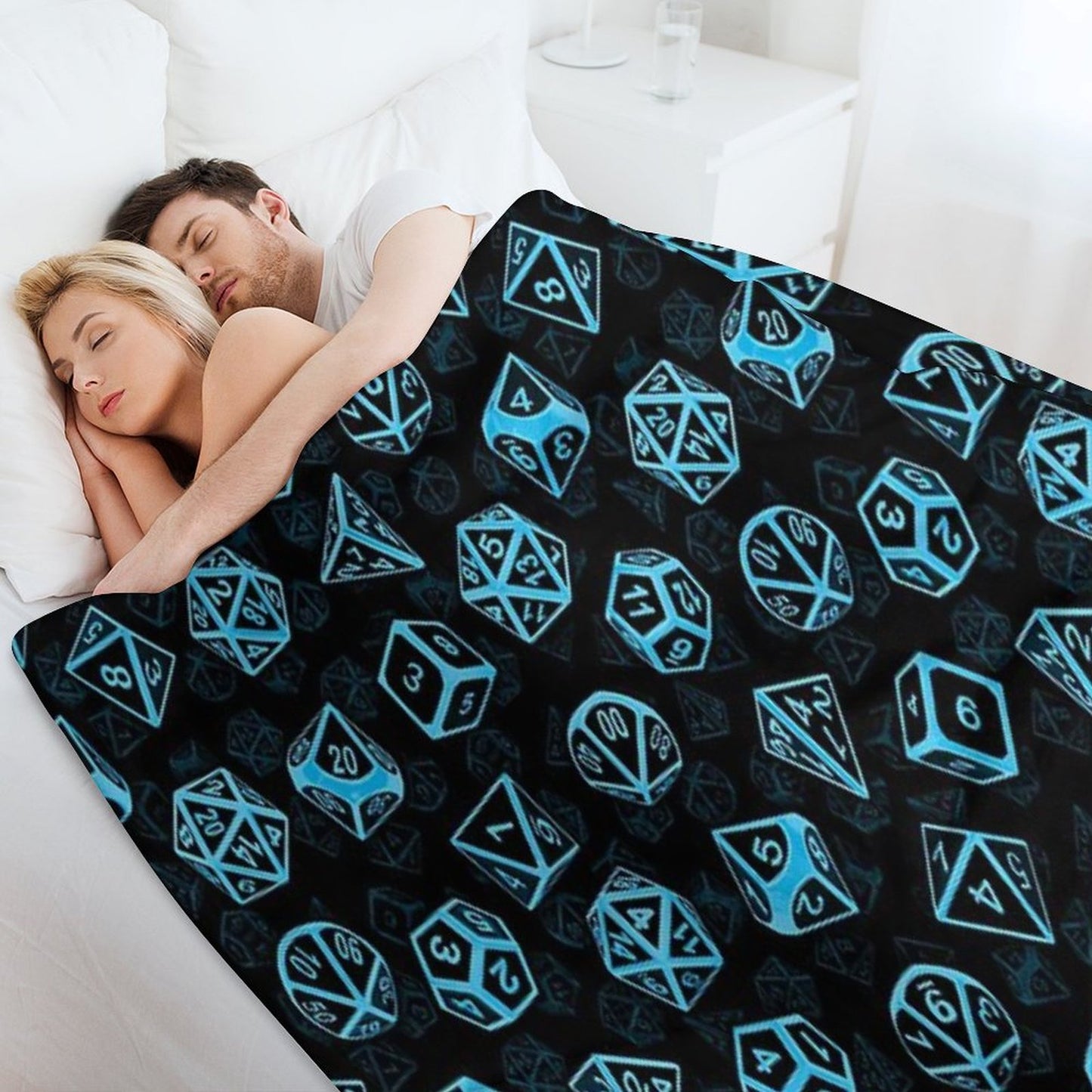 D20 Dice Set Pattern (Blue) Throw Blanket