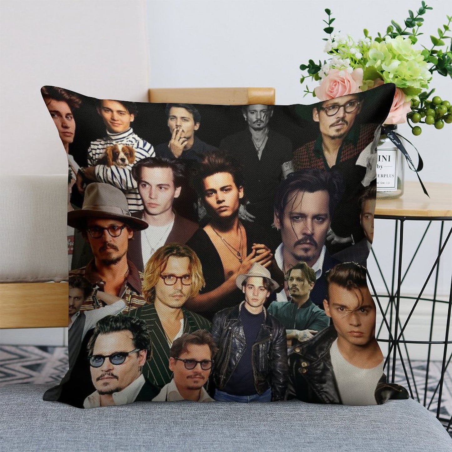 Johnny Depp Sexy Collage Linen Throw Pillow Cover