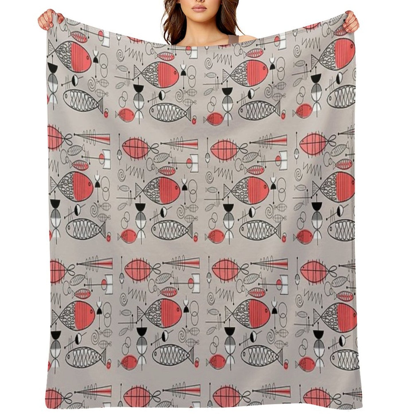 Mid-Century Fish Salmon Pink Throw Blanket