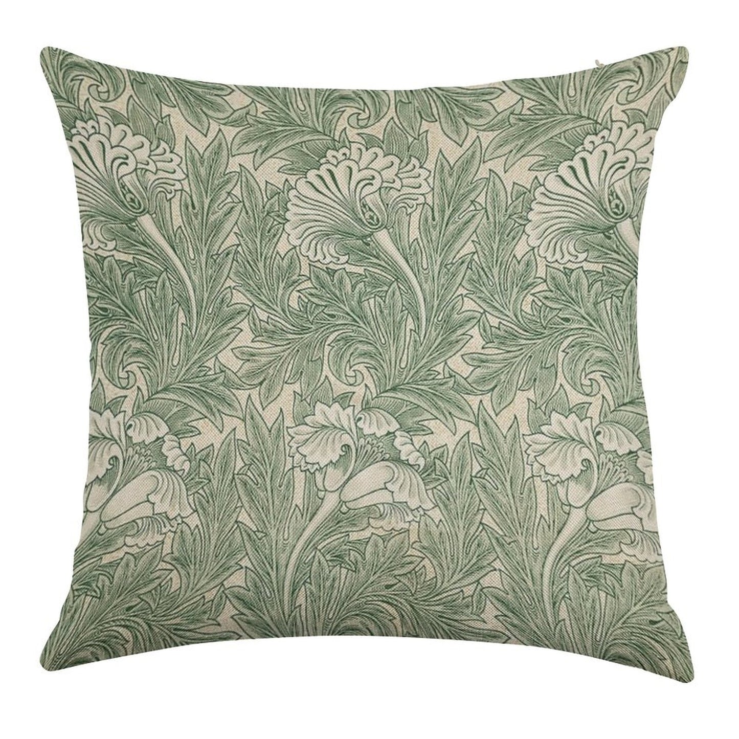 William Morris Vintage Green Tulip Floral Pattern Linen Throw Pillow Cover