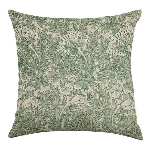 William Morris Vintage Green Tulip Floral Pattern Linen Throw Pillow Cover