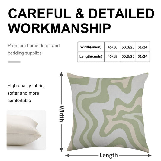 Liquid Swirl Contemporary Abstract in Light Sage Green Grey Almond Linen Throw Pillow Cover