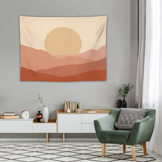 Minimalist Landscape Earth Tones Design Muted Tones Tapestry
