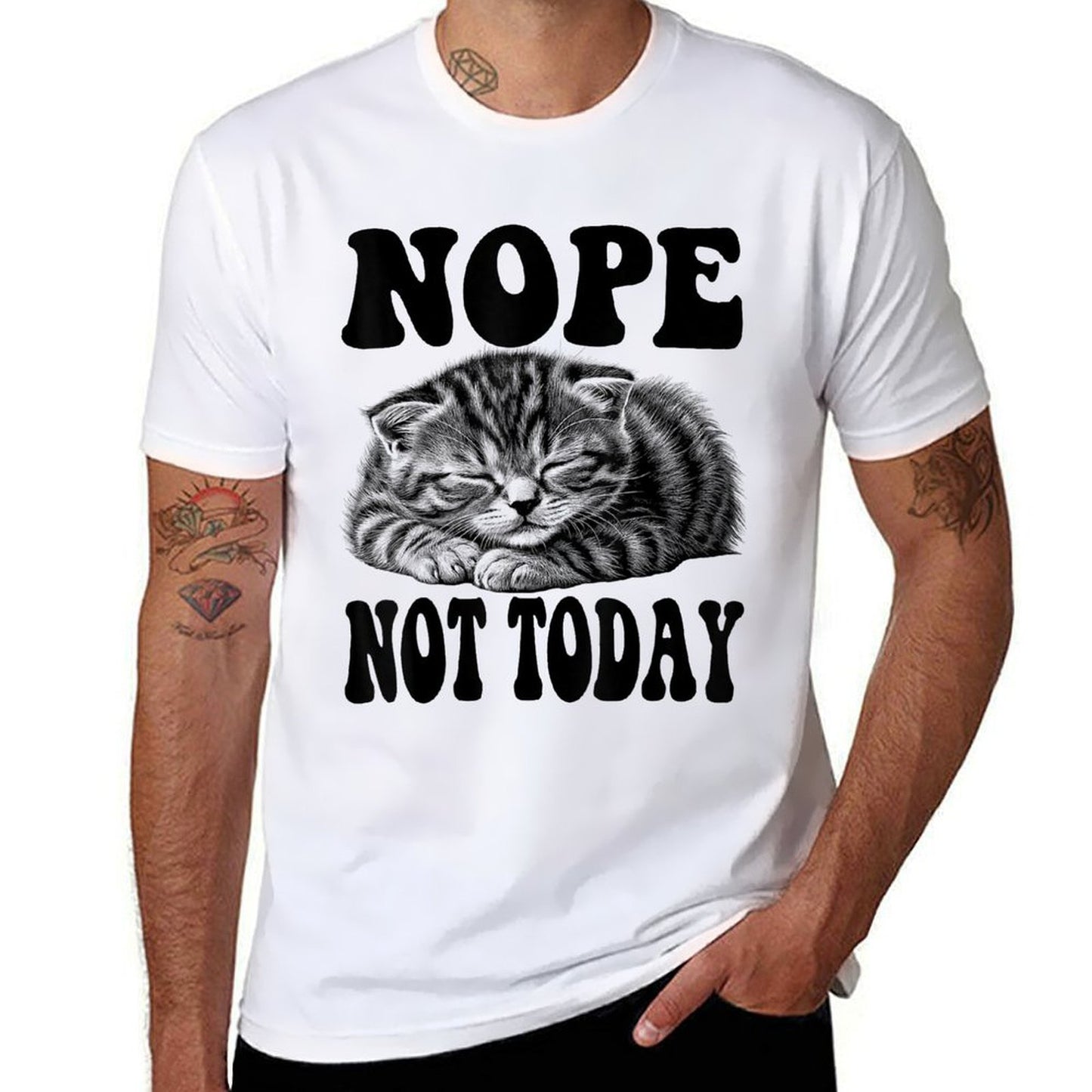 Nope Not Today Funny Cat Nope Not Today Short Sleeve Heathered Texture T-Shirt