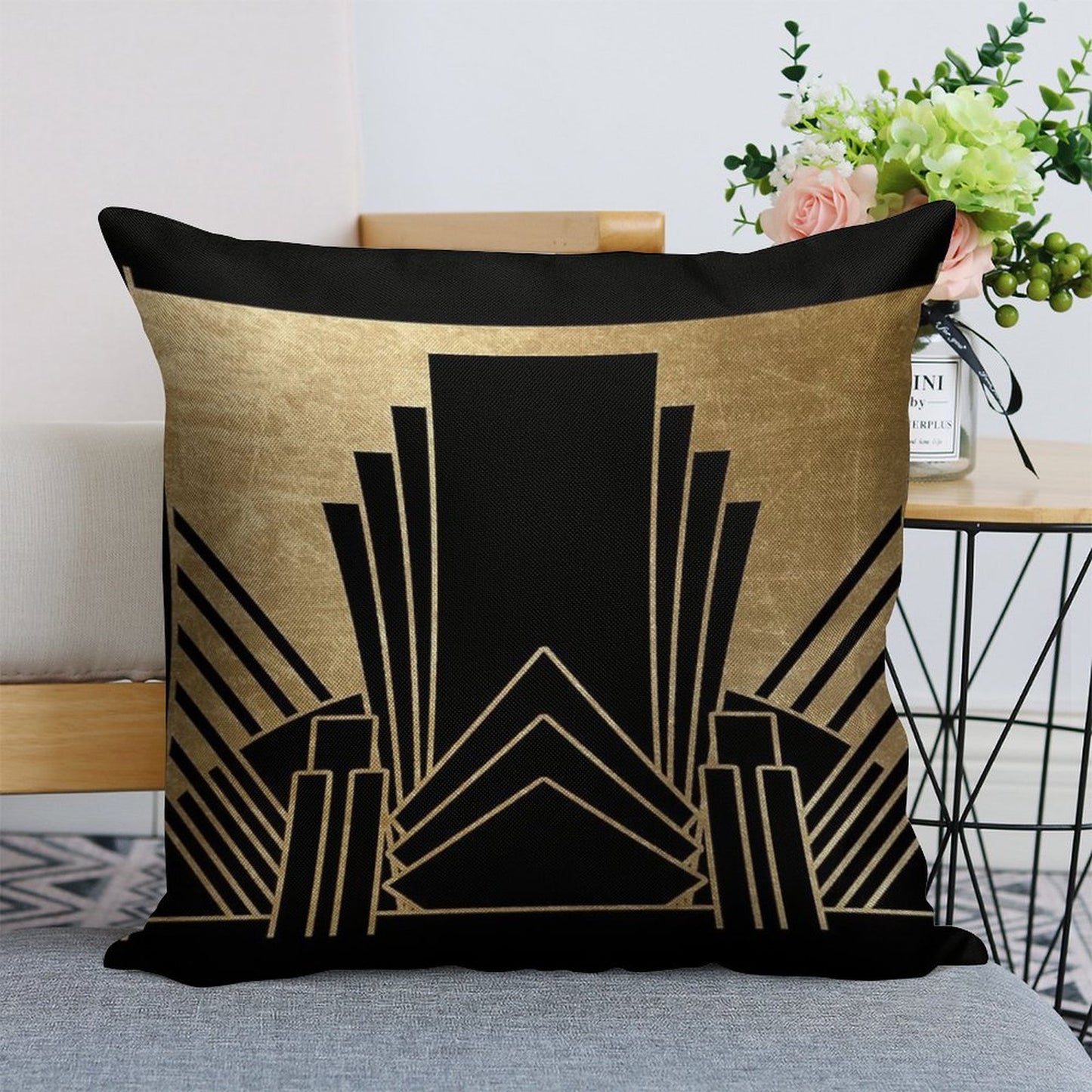 Art Deco Design Linen Throw Pillow Cover