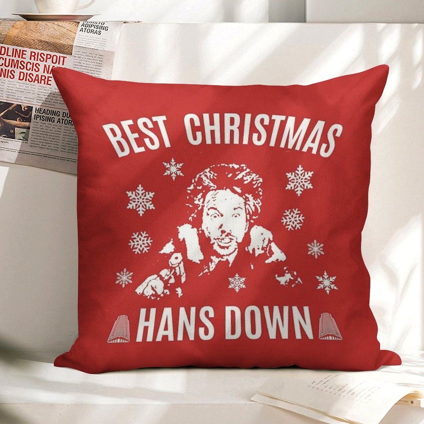 Die Hard Best Christmas Hans Down Linen Throw Pillow Cover