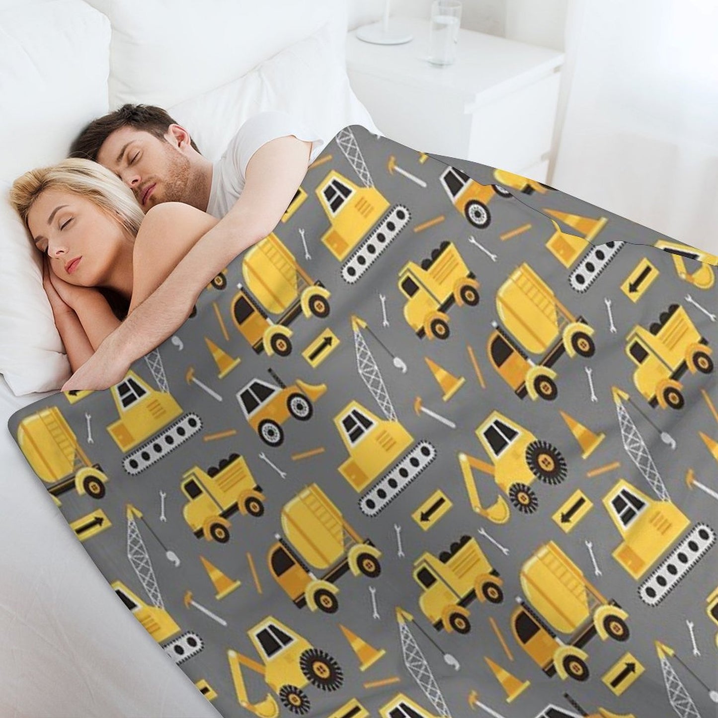 Construction Trucks on Gray Throw Blanket