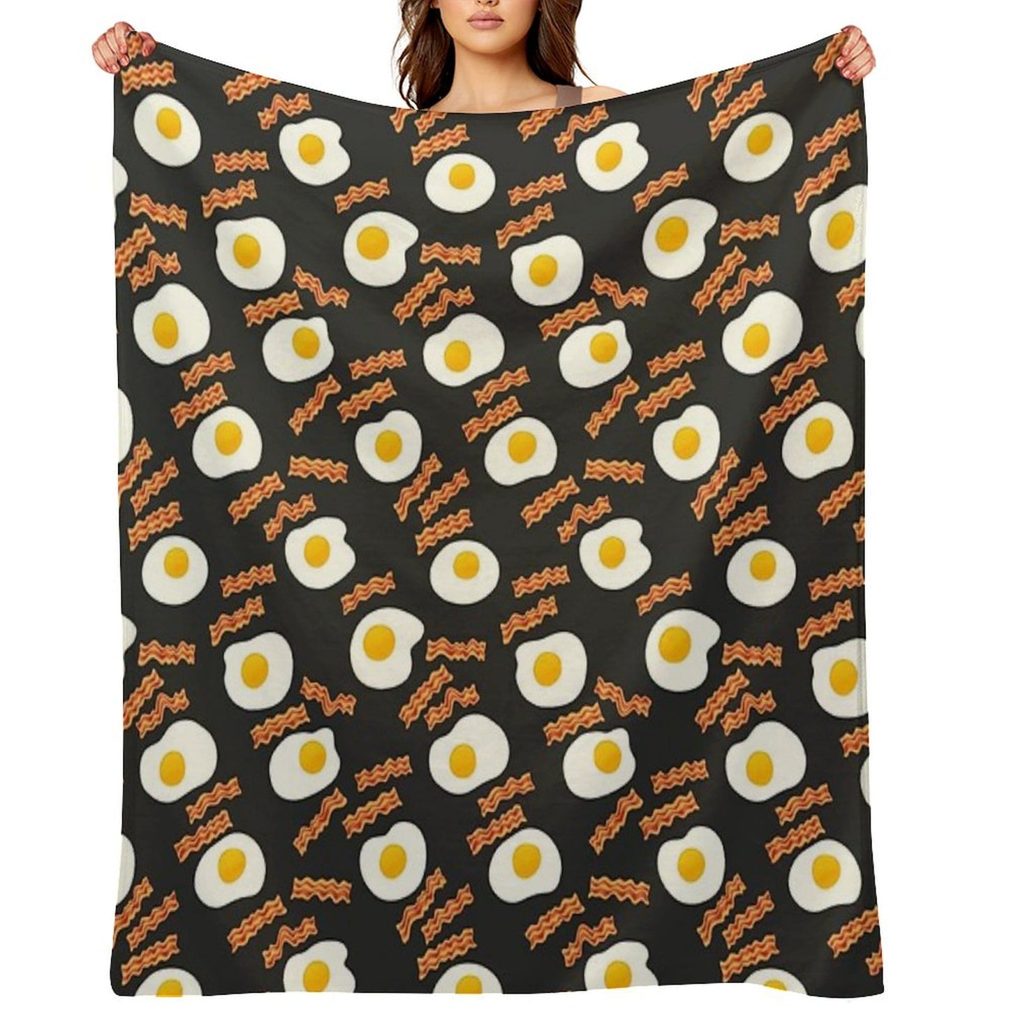 Breakfast With Bacon And Eggs Seamless Vector Pattern Dark Throw Blanket