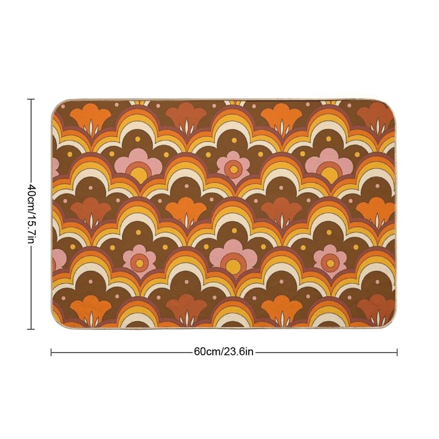 70s 60s Retro Psychedelic Flower Power, Floral Pattern Bath Mat