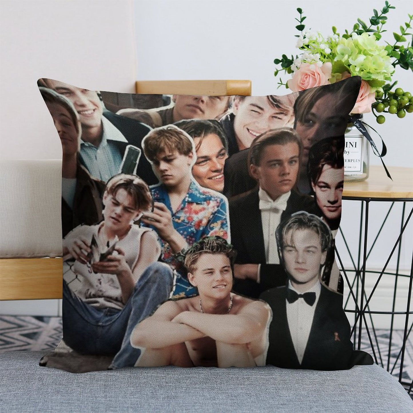 Leonardo Dicaprio Collage Linen Throw Pillow Cover