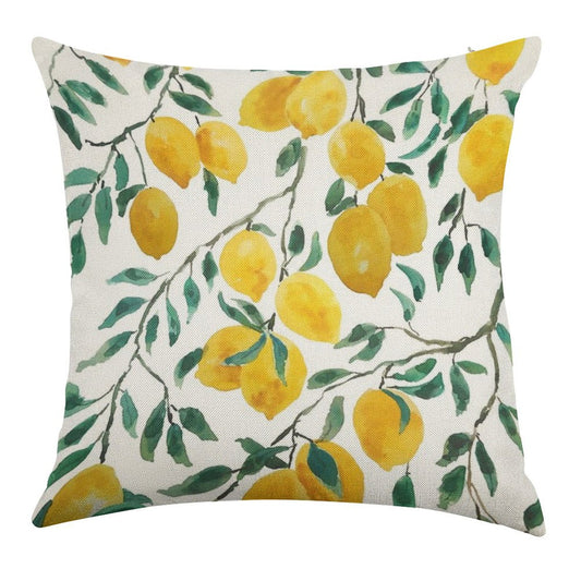 Hand Painted Watercolor Yellow Lemon Pattern Linen Throw Pillow Cover