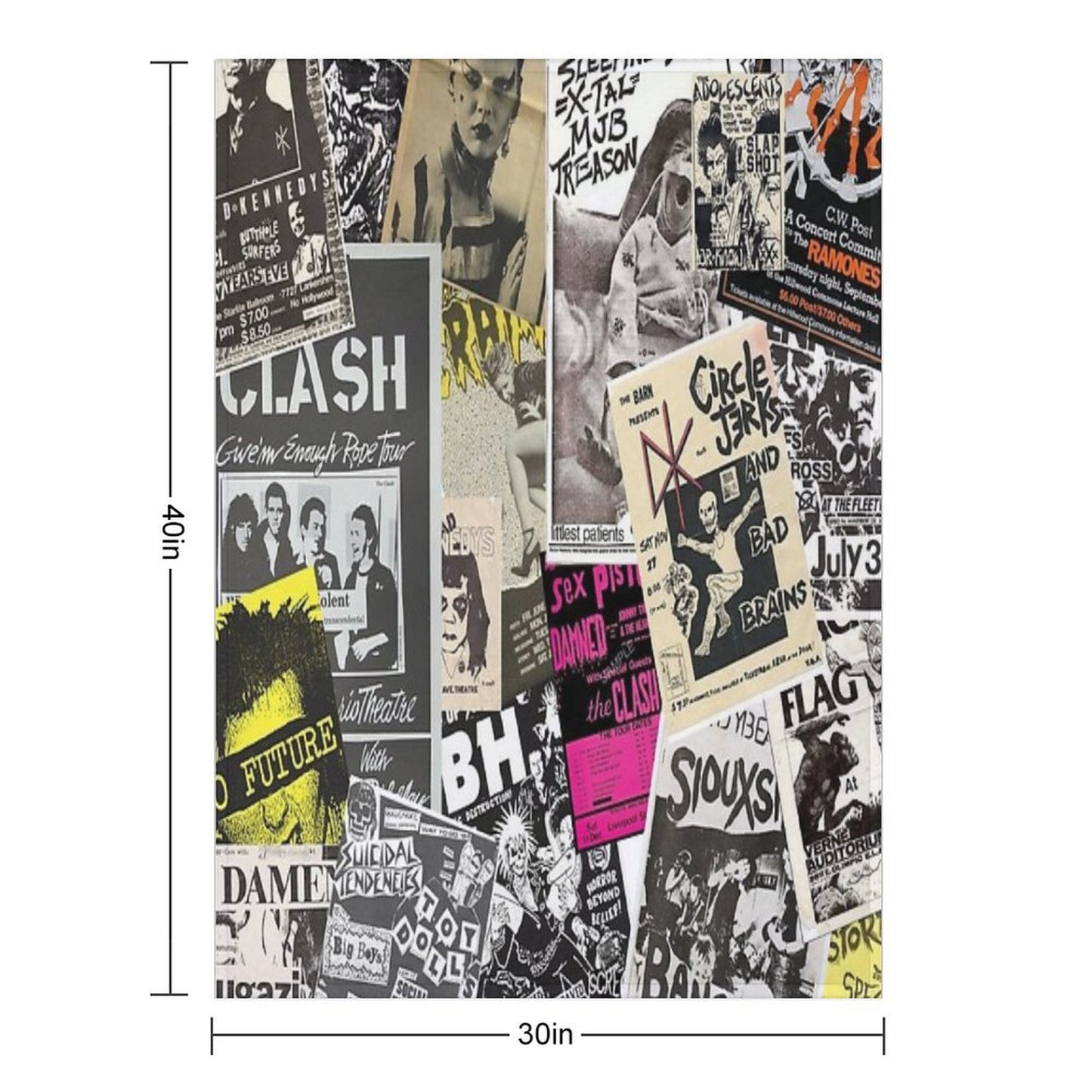 Punk Rock Music Flyers Collage Throw Blanket