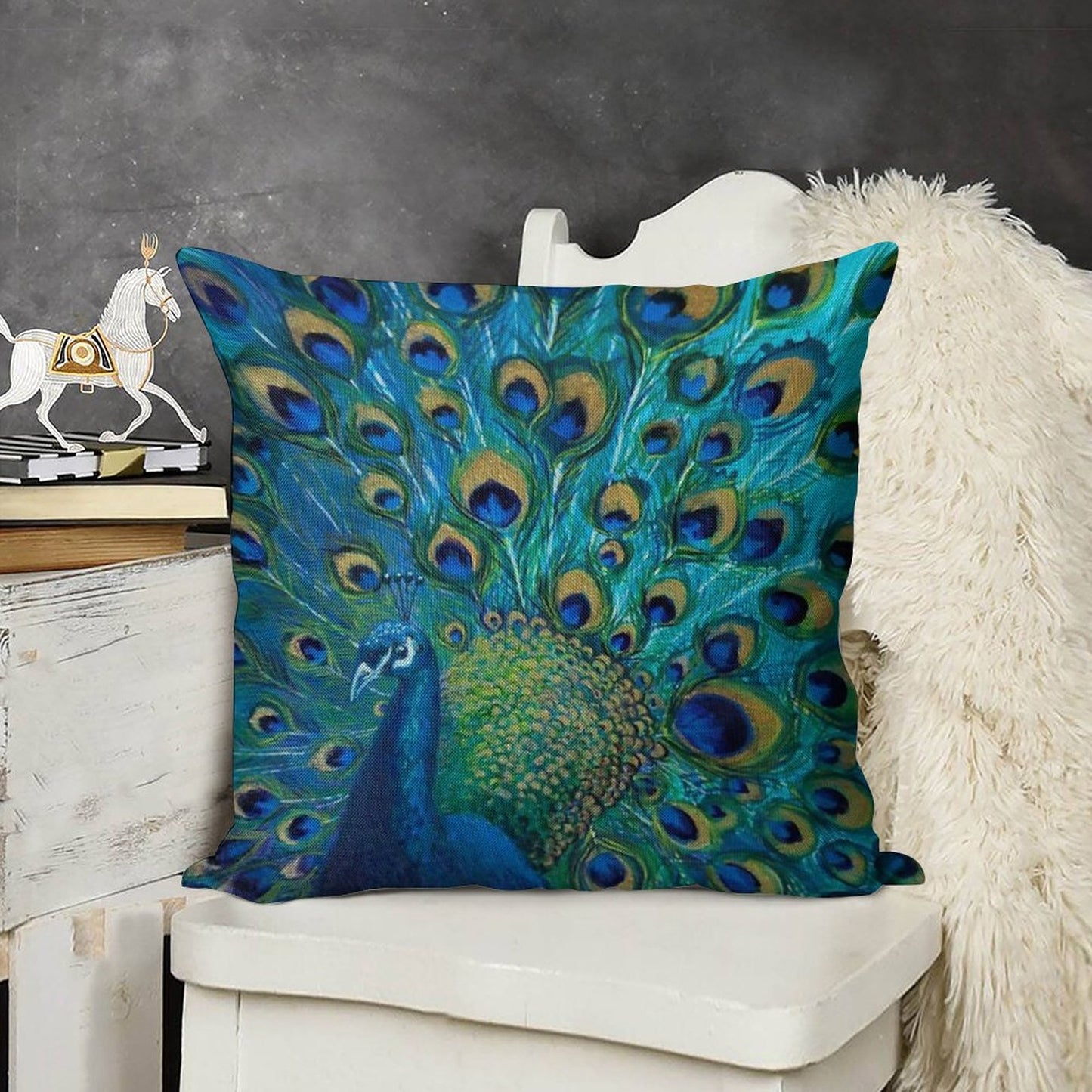 Peacock Full Glory 2 Linen Throw Pillow Cover