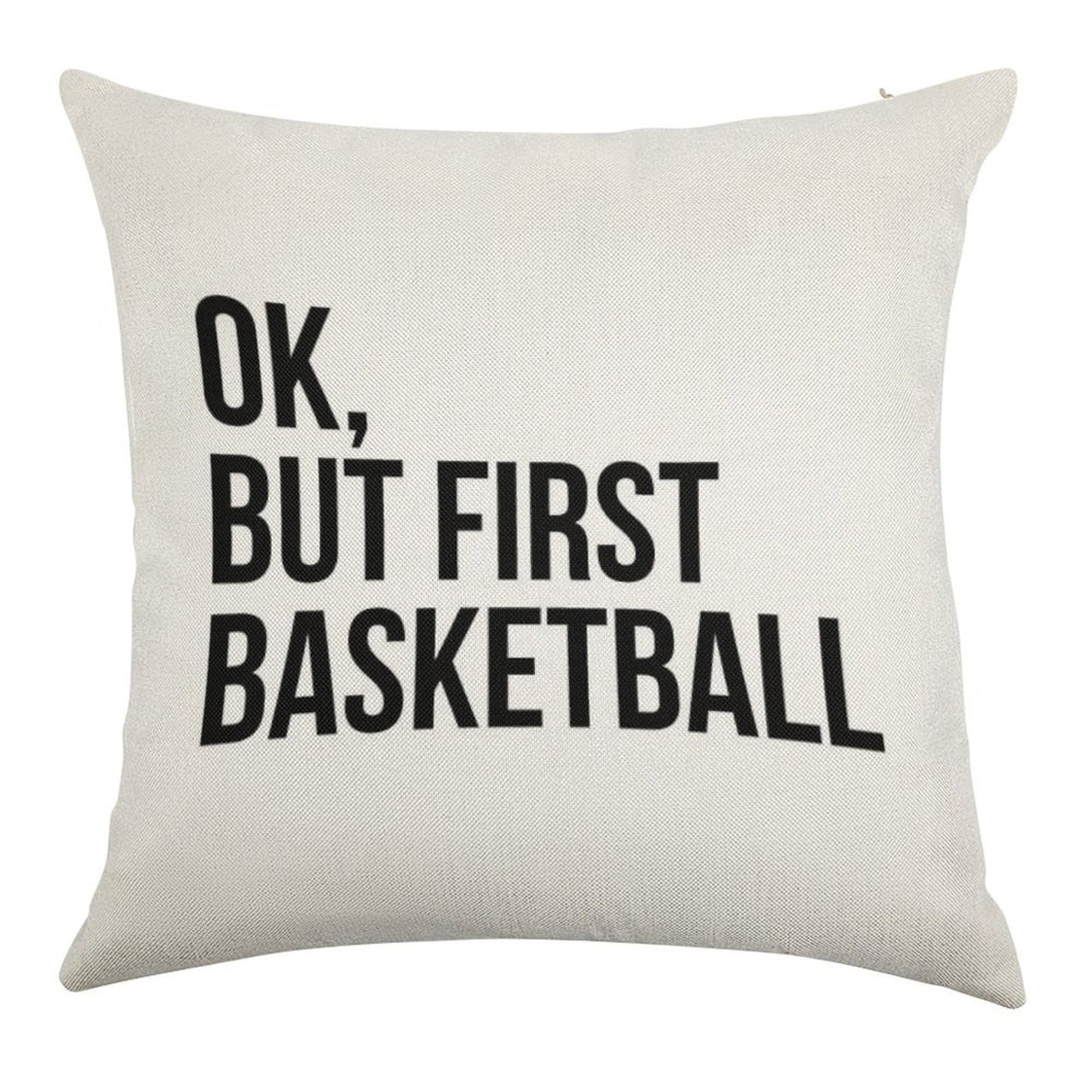 BUT FIRST BASKETBALL Linen Throw Pillow Cover