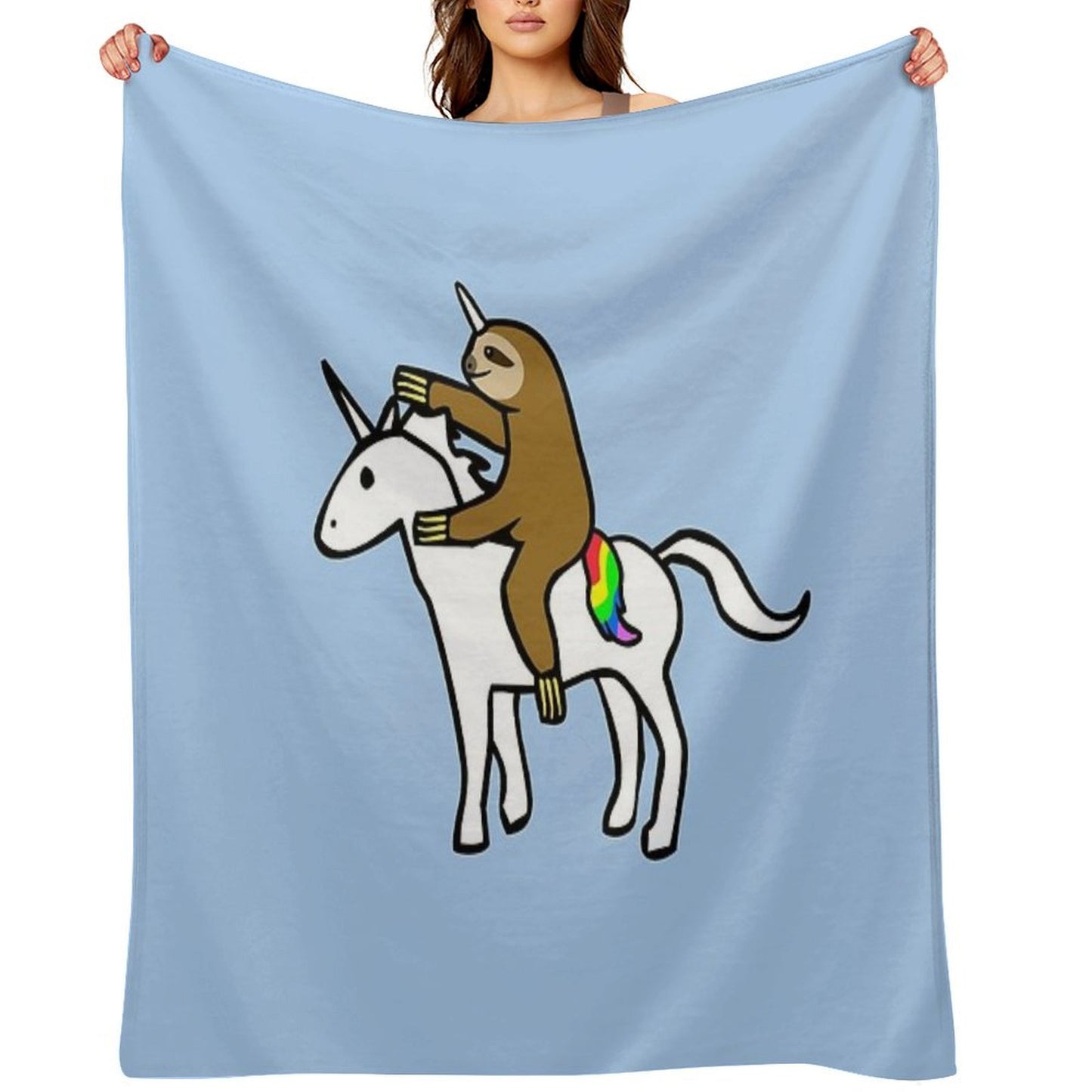 Slothicorn Riding Unicorn Throw Blanket