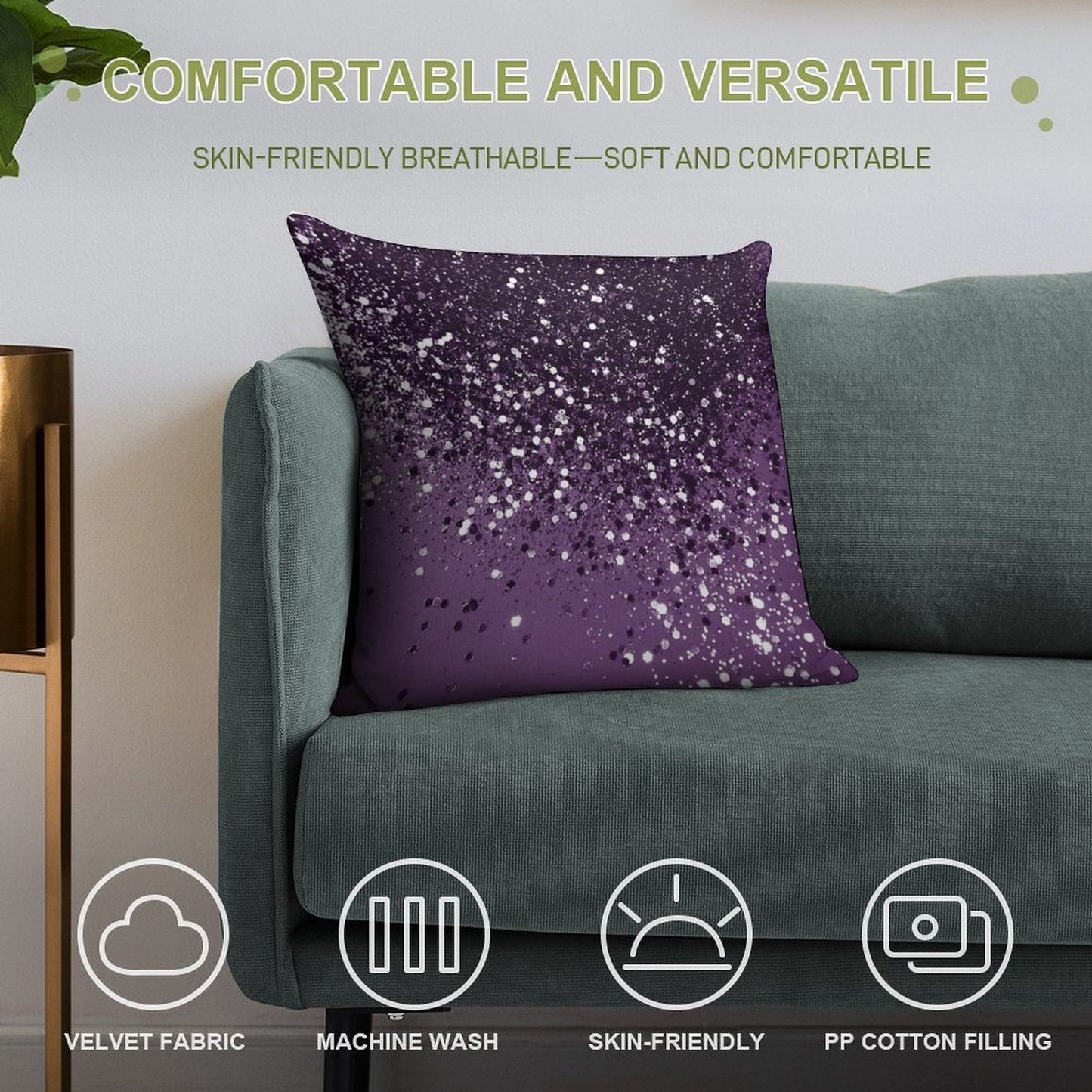 PURPLE Glam Dream #1 (Photo of Glitter Only - Not Reflective) Soft Warmth Comfort Throw Pillow