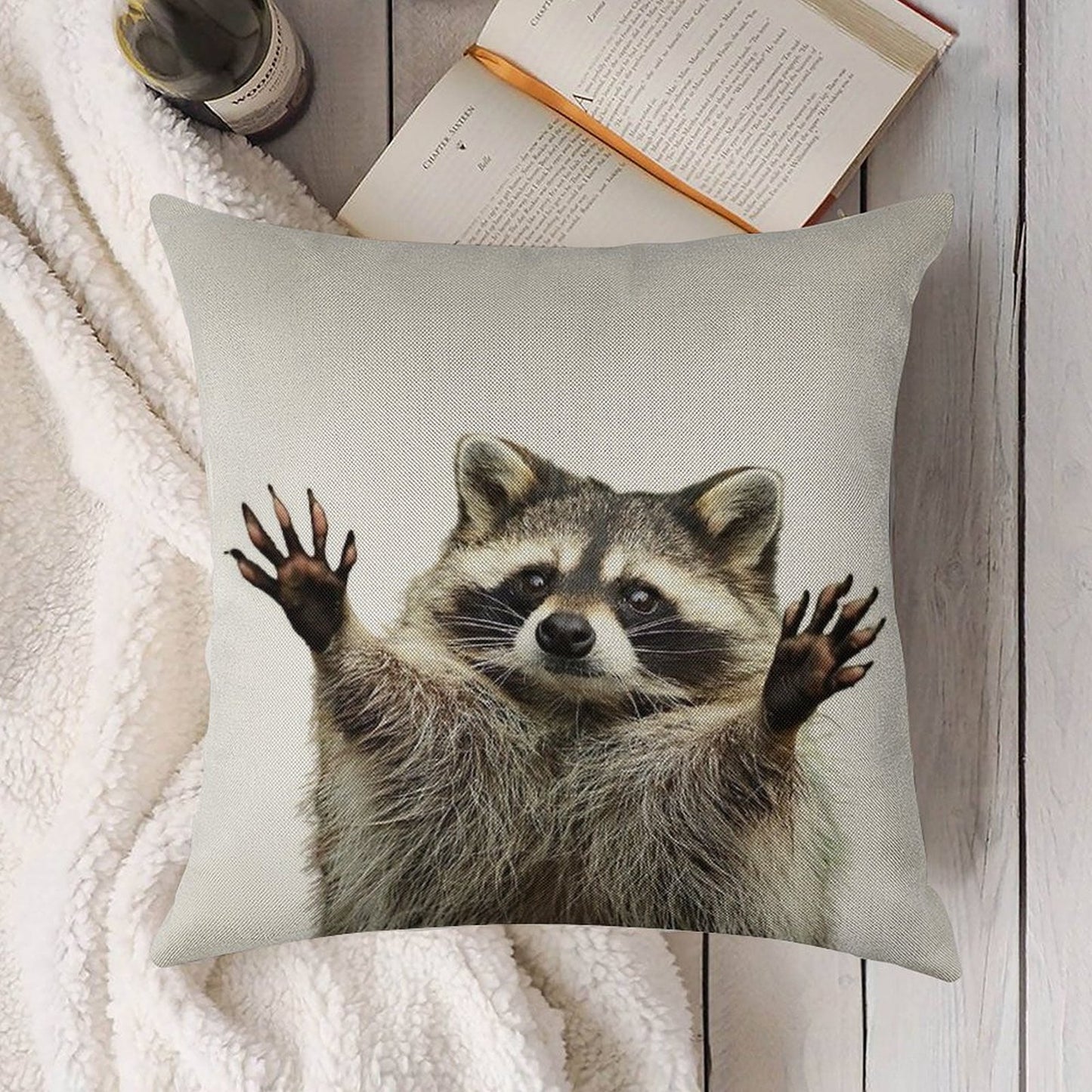Racoon Linen Throw Pillow Cover