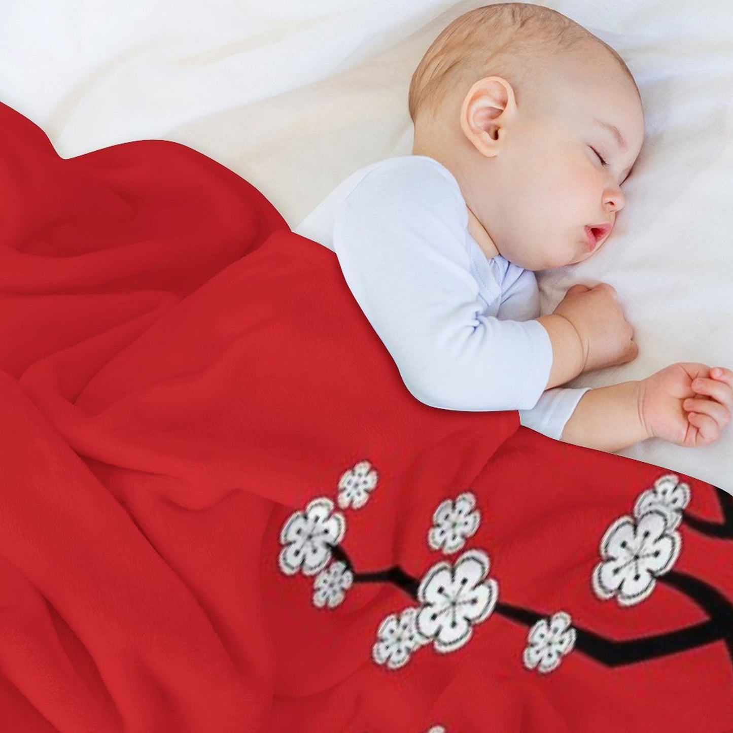 White Oriental Cherry Blossoms on Red And Chinese Wedding Double Happiness Japanese Sakura © Fatfatin Throw Blanket