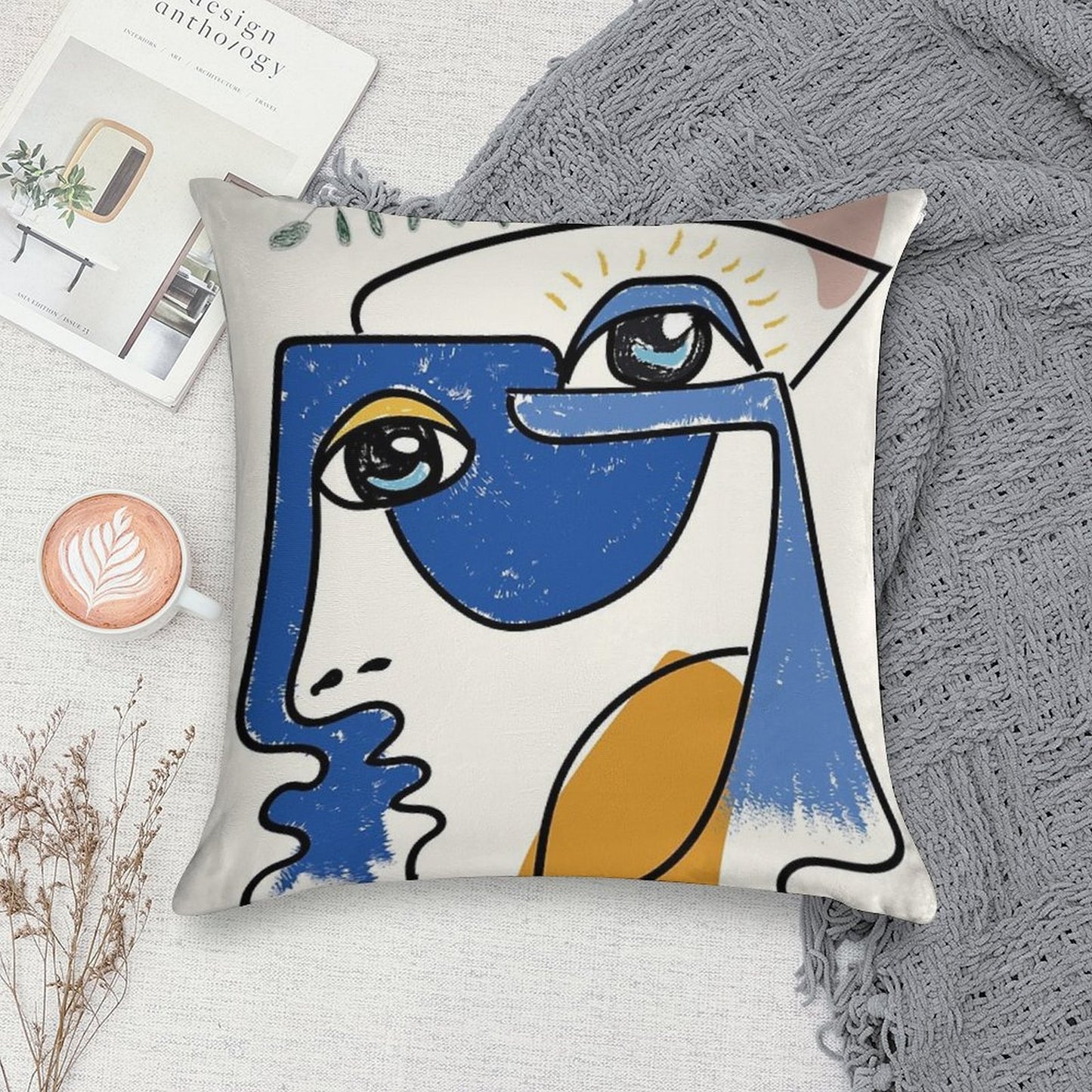Minimal  Cute Face Soft Durable Construction Throw Pillow