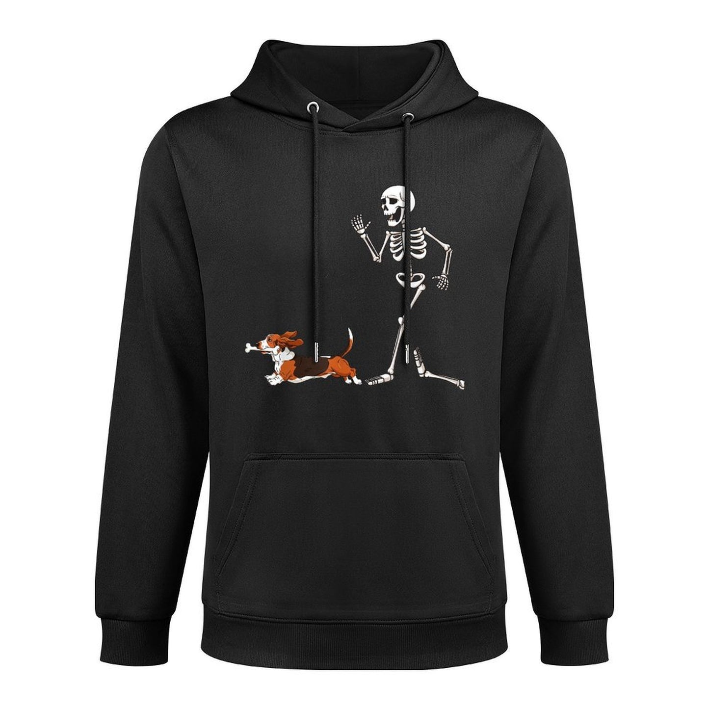 Funny Halloween Basset Hound And Skeleton Colorfast Hoodie