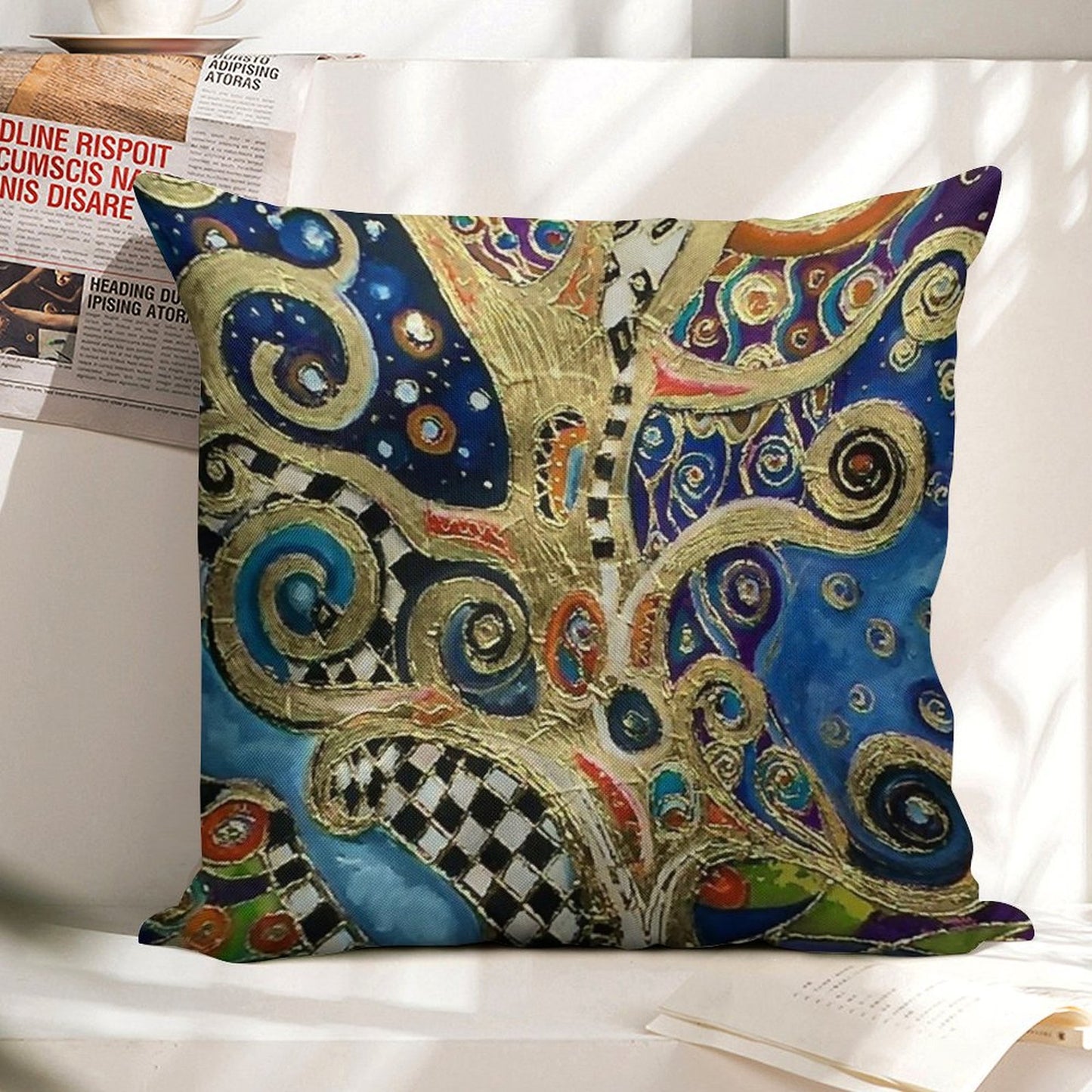 The Changing Seasons of Klimt Linen Throw Pillow Cover