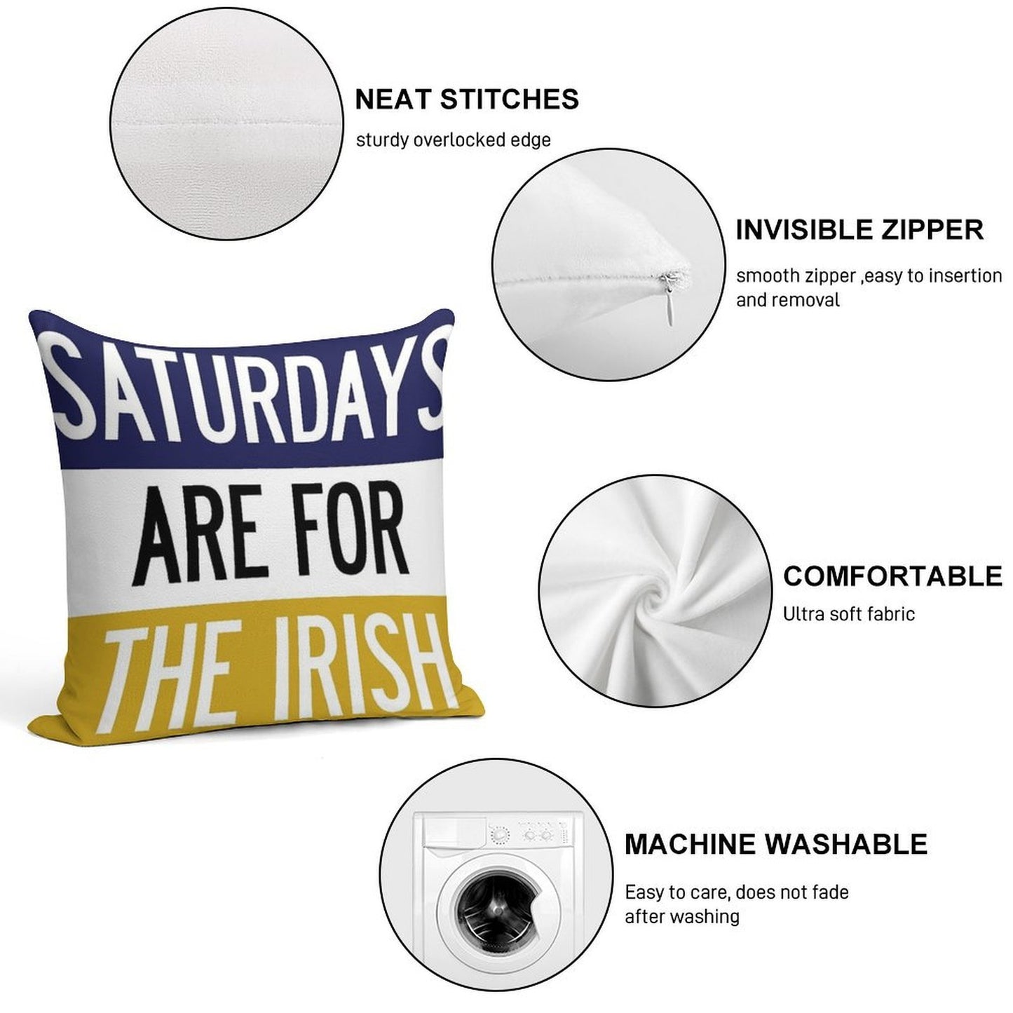 Saturdays Are for The Irish Soft Hidden Zipper Throw Pillow