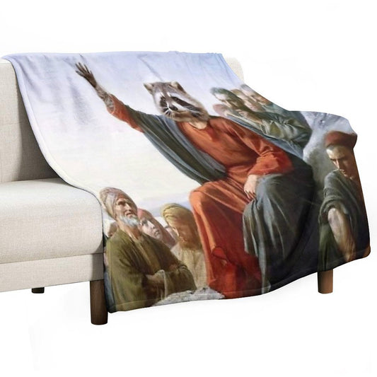 Raccoon Jesus Throw Blanket