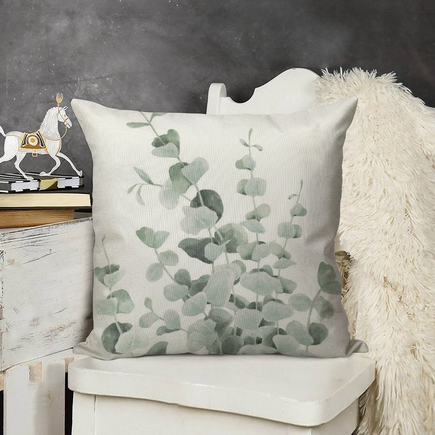 Standing Eucalyptus Leaves Linen Throw Pillow Cover