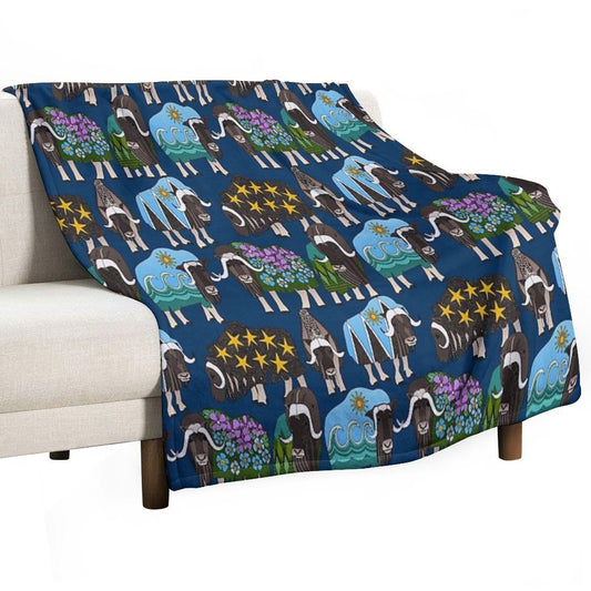 Alaskan Musk Ox Blue Throw Blanket