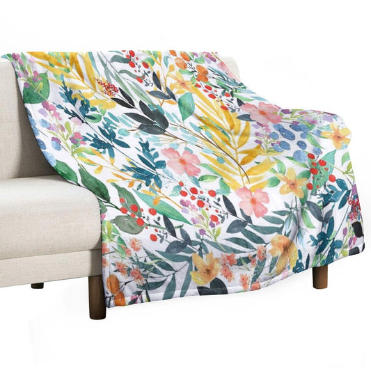 Colorful Watercolor Floral Pattern Throw Blanket