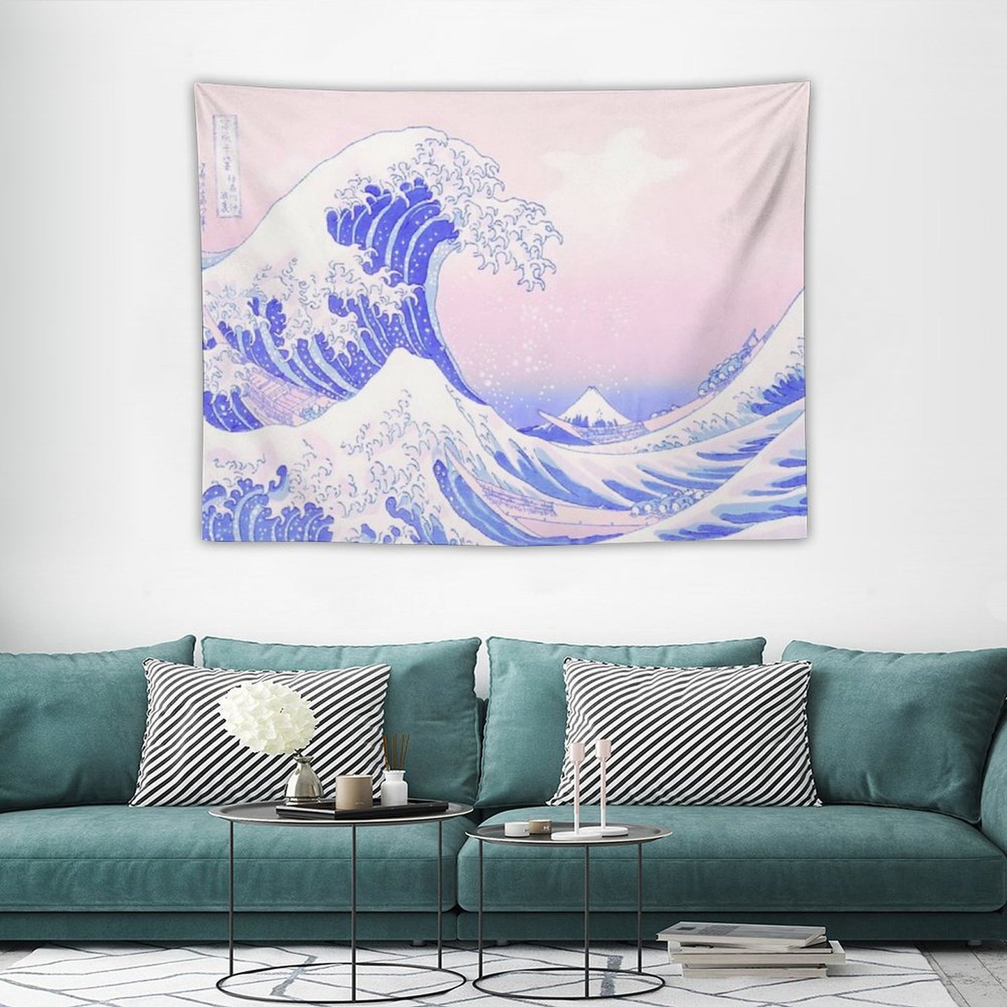 Great Wave Pastel Aesthetic Kawaii Pink Kanagawa Japanese Tapestry