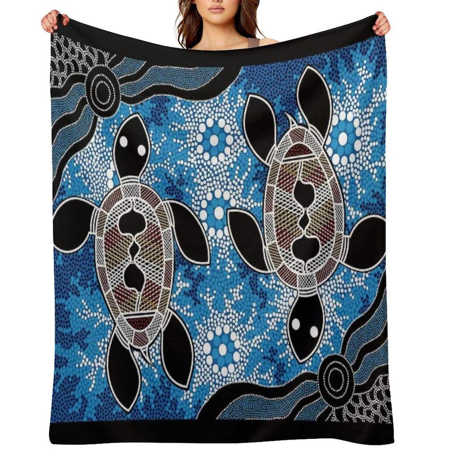 Authentic Aboriginal Art - Sea Turtles Throw Blanket