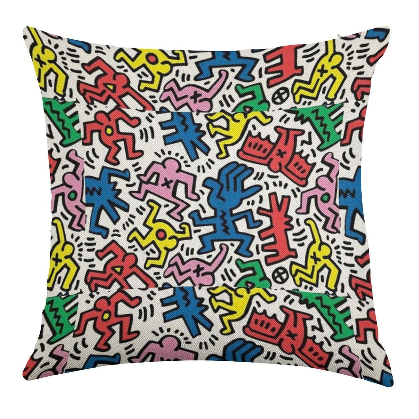 Haring Pop Art Linen Throw Pillow Cover