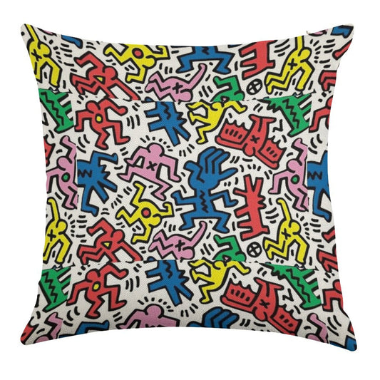 Haring Pop Art Linen Throw Pillow Cover