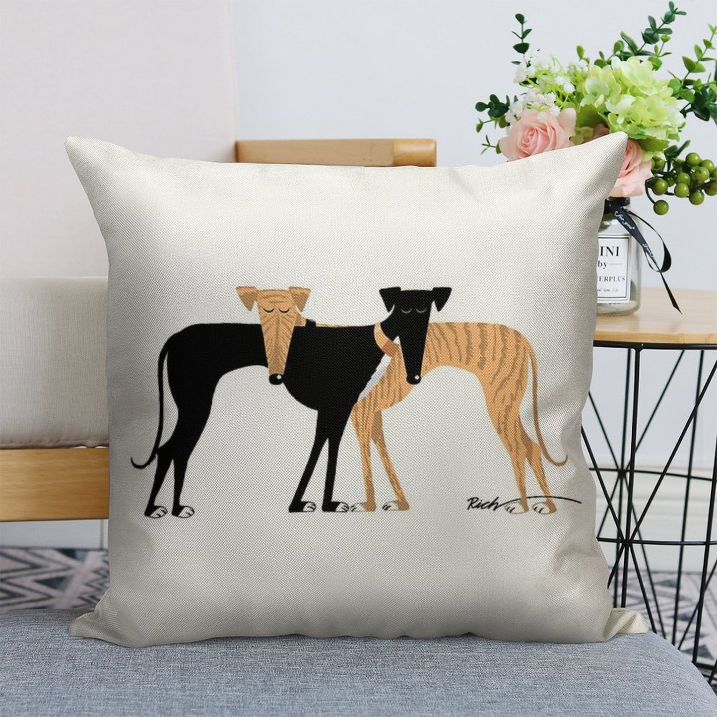 Head Rest Brindle Hound Linen Throw Pillow Cover