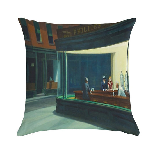 Edward Hopper - NightHawks, Art Reproduction Soft Warmth Comfort Throw Pillow
