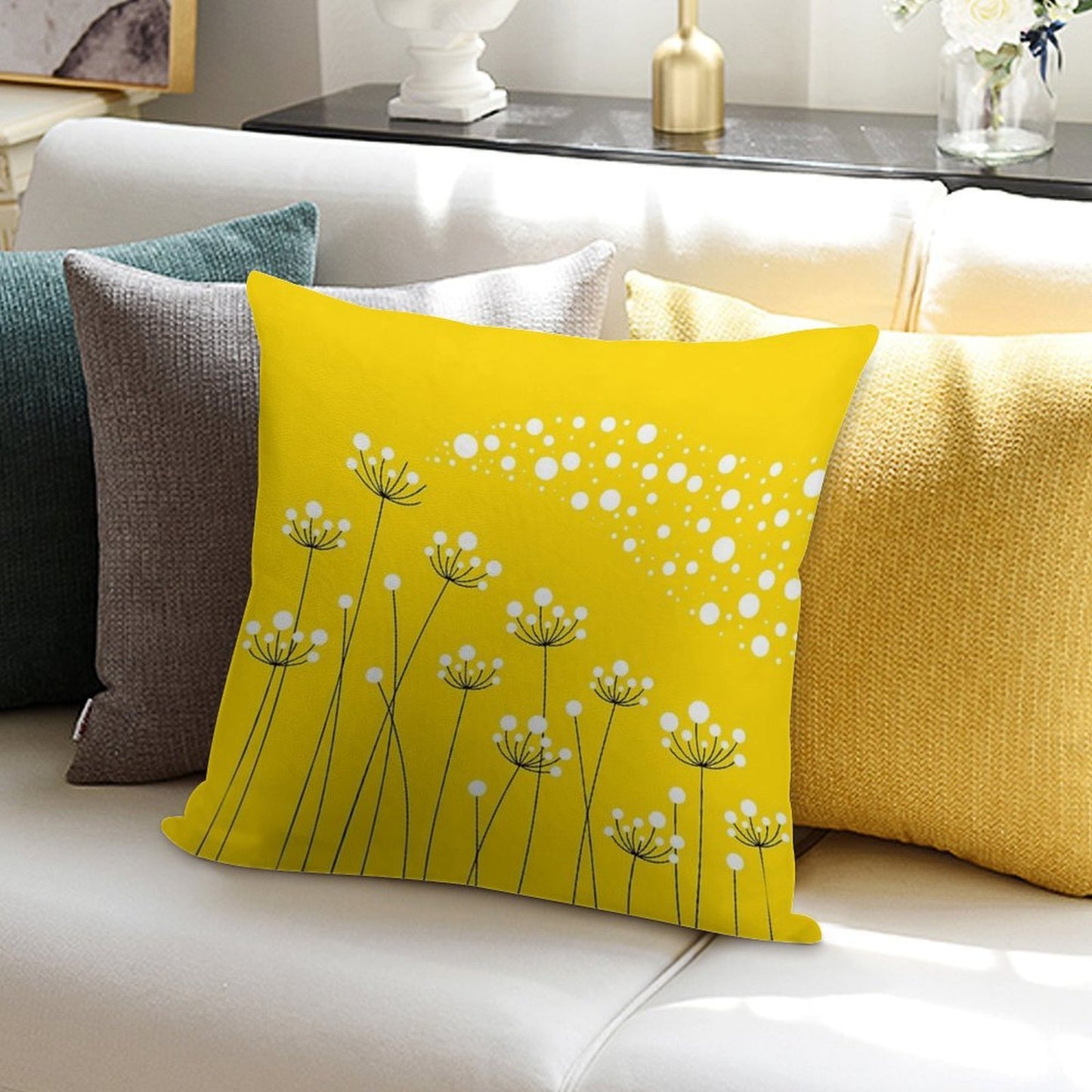 Dandelions (on Yellow) Soft Bedroom Essential Throw Pillow