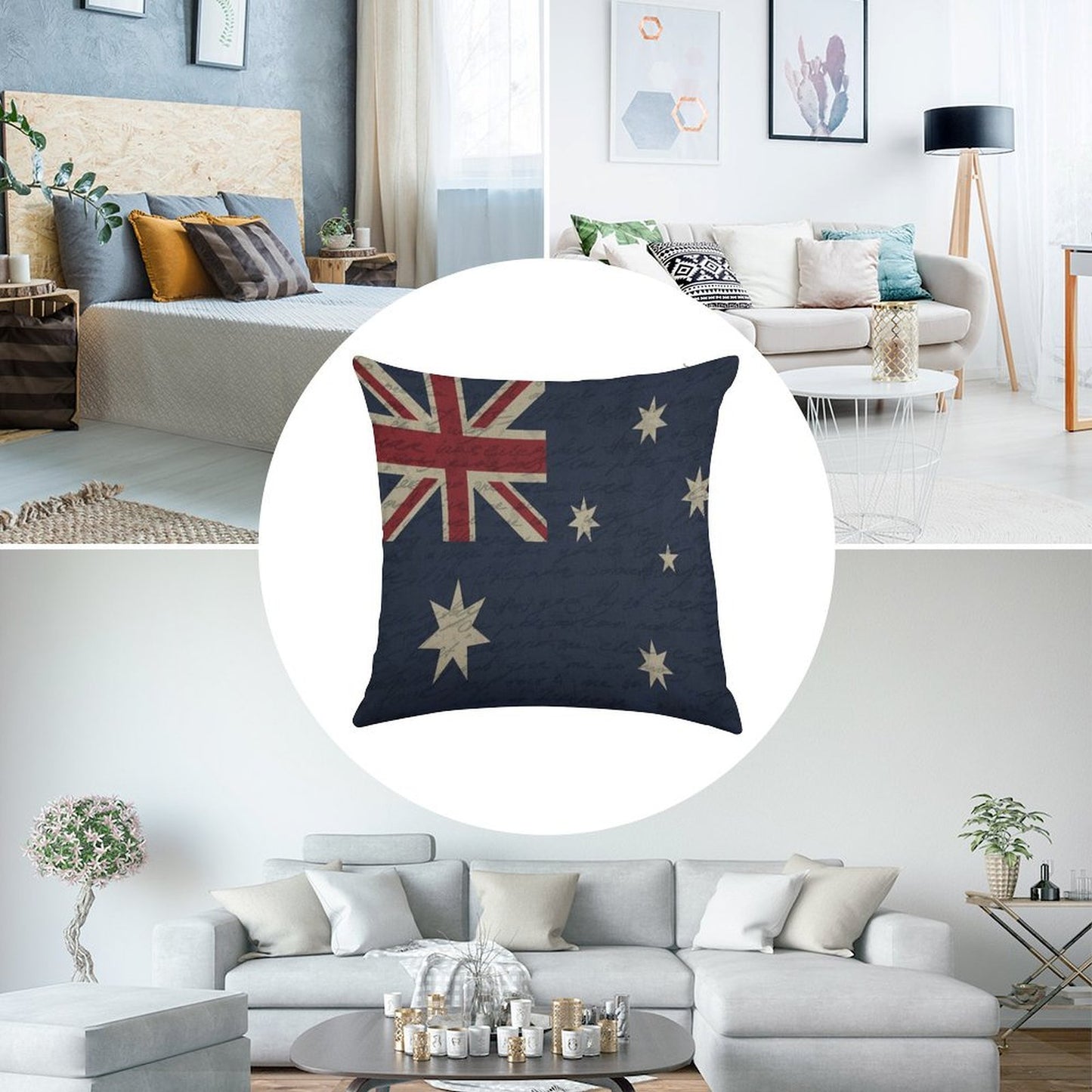 Vintage Australian Flag Linen Throw Pillow Cover