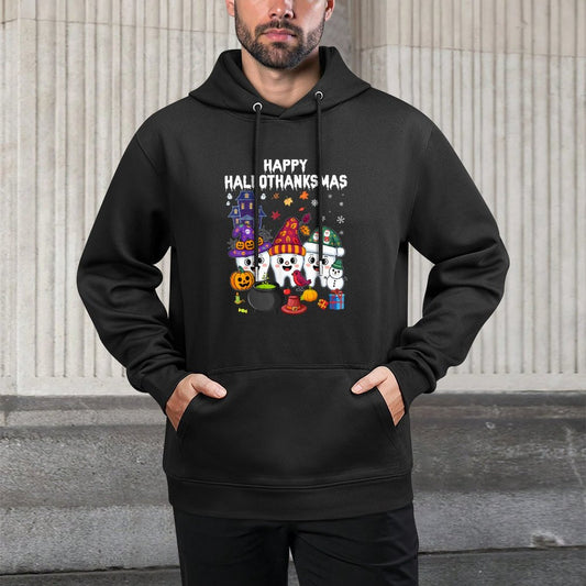 Happy Hallothanksmas Dental Halloween Thanksgiving Christmas Moisture-Wicking Hoodie