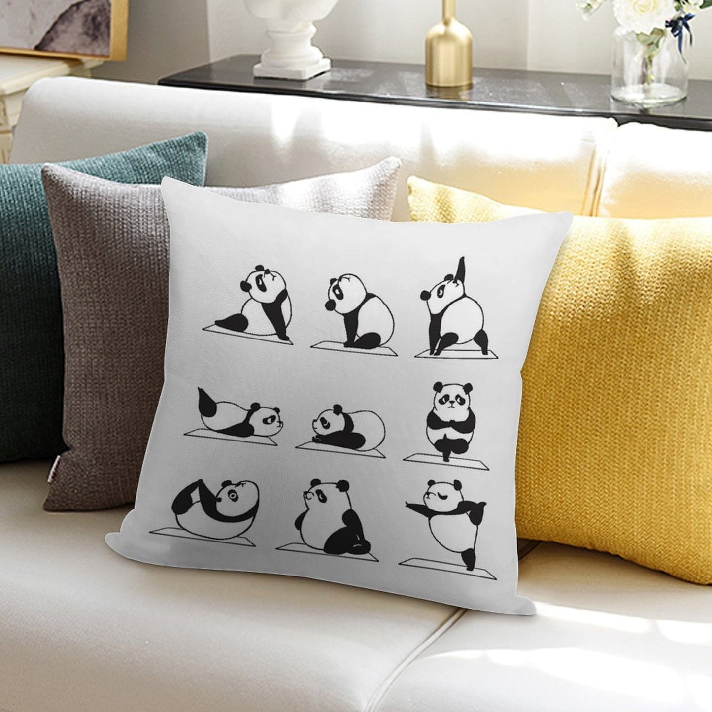 Panda Yoga Soft Shrink-Resistant Throw Pillow