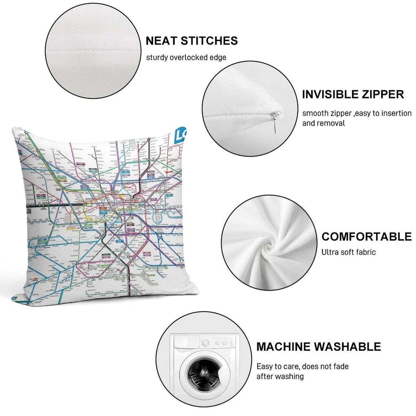 London AllRail Map Soft High-Density Material Throw Pillow